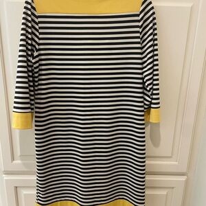 Tiana B. Black and White Striped Dress with Yellow Highlights